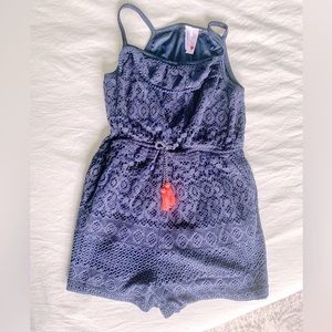 Japna Kids Crocheted Romper with trim details and ties.  Size 10.
